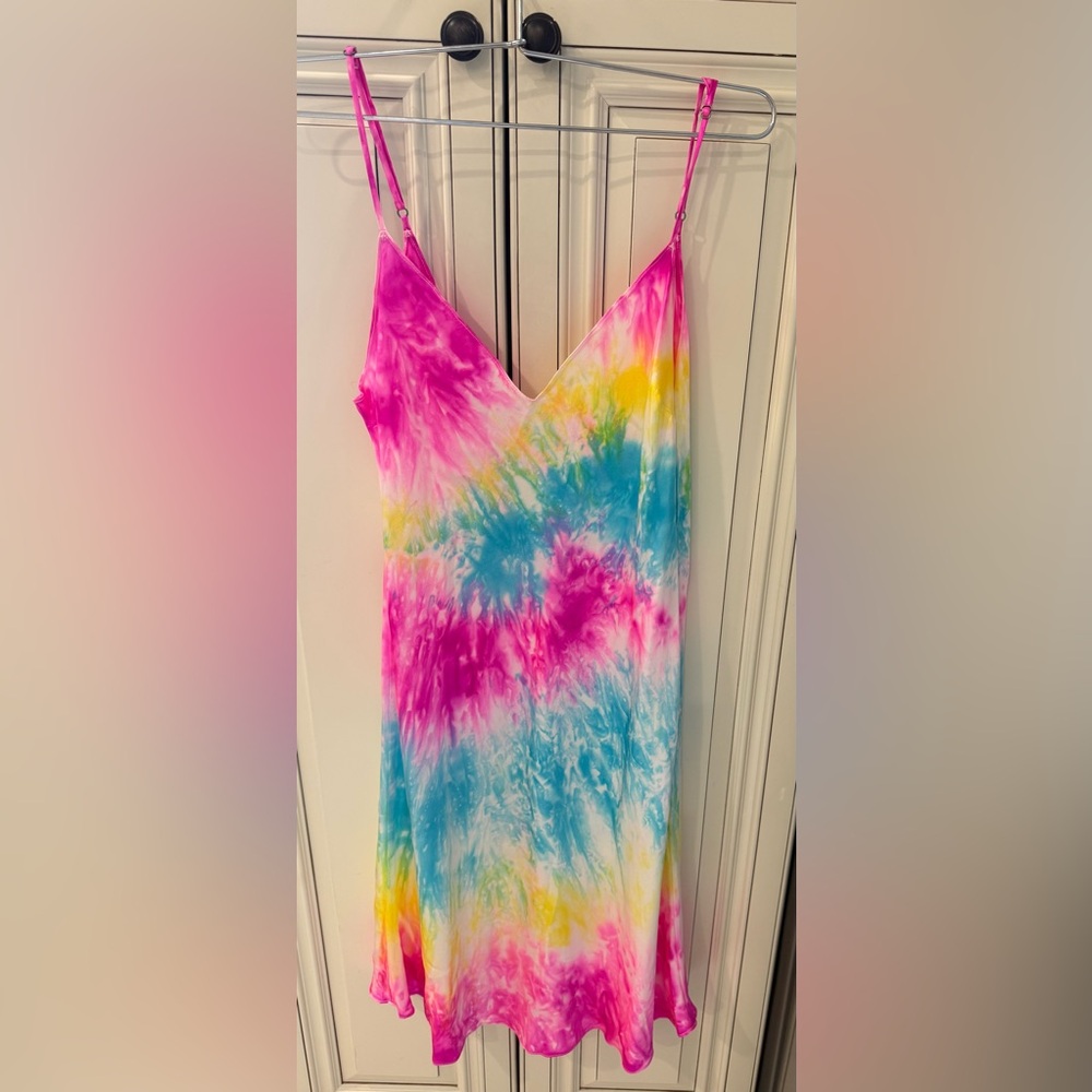 DANNIJO Pink and Blue Tie-Dye mini slip dress